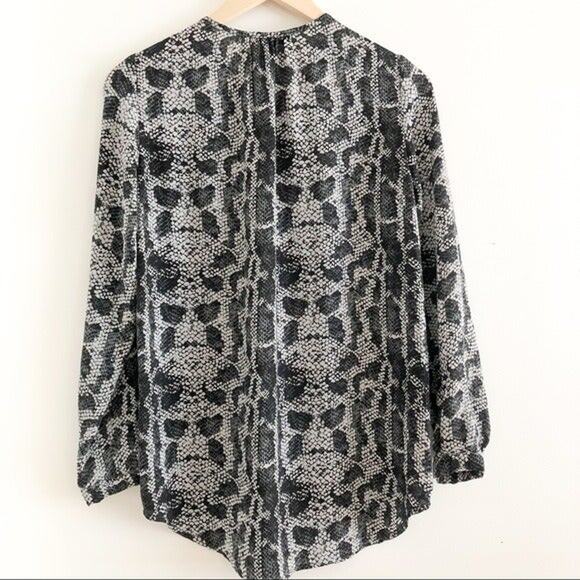 Aqua Blouse Sheer Long Sleeve Top Snakeskin Pattern - Picture 4 of 4